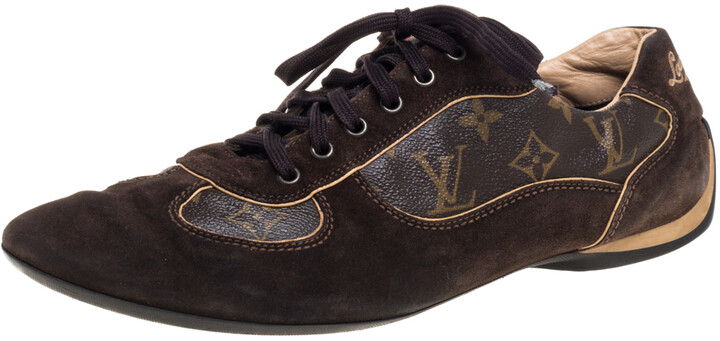 Louis Vuitton Brown Monogram Canvas And Suede Sneakers Size 43.5 - ShopStyle