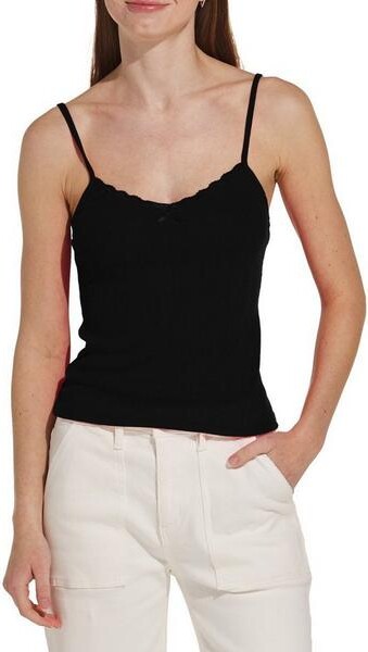 Double Zero Women's Lace Trim Bow Scoop Neck Tank Top Small Black