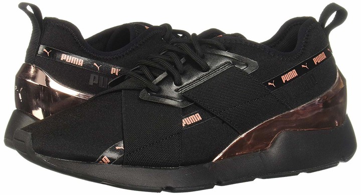 puma black and rose gold trainers