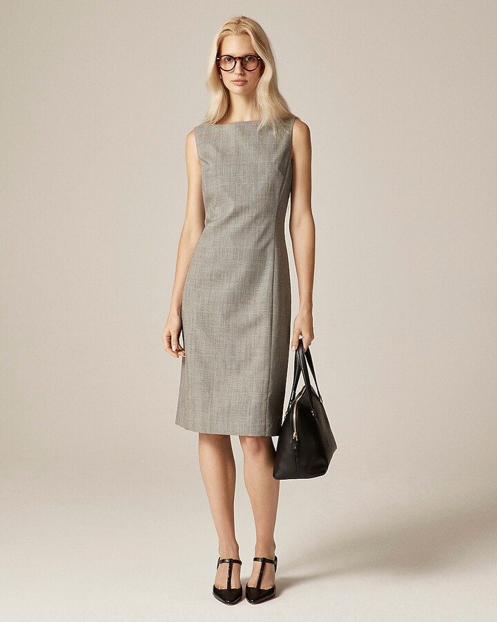 Seamed shift dress in glen plaid Italian gauzy wool blend