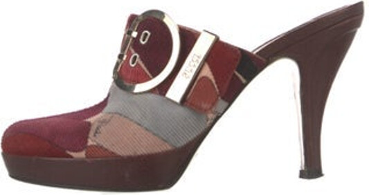 Emilio Pucci Mules Burgundy Printed Round-Toes