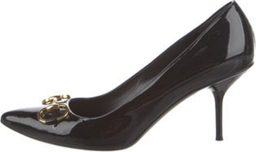 Gucci Patent Leather Pumps Purple Horsebit Accent Semi-Pointed Toes Includes Box