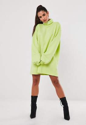 Missguided Lime Embroidered Graphic High Neck Sweater Dress