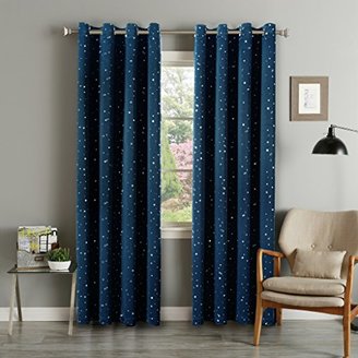 Flamingo P Printed Pair(2 Panels) Soft Microfiber Room Darkening Thermal Insulated & Heating Grommet Top Blackout Navy Stars kids Curtains/Drapers 84 by 52 inch