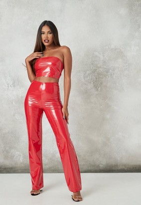Missguided Red Vinyl Crop Top And Pants ...