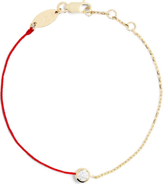 Shiny Red String Diamond Yellow Gold Bracelet