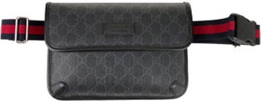 Gucci Belt Bag By Alessandro Michele Black GG Supreme & Sylvie Web Accent Silver-Tone Hardware Adjustable Waist Strap Leather Trim Embellishment Canvas Lining Flap Closure at Front Includes Box & Dust Bag