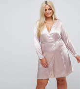 Thumbnail for your product : Fashion Union Plus Dress With Wrap Front In Satin