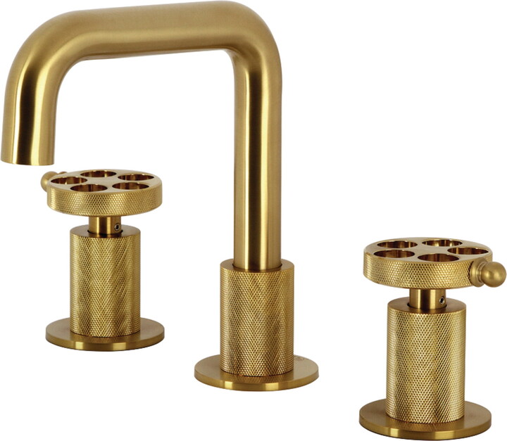 Kingston Brass KS1417RKZ Wendell Widespread Bathroom Faucet with Knurled Handle and Push Pop-Up Drain, Brushed Brass