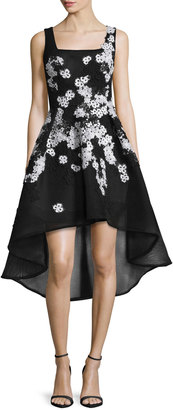 Jovani Sleeveless High-Low Lace-Trim Cocktail Dress, Black/White