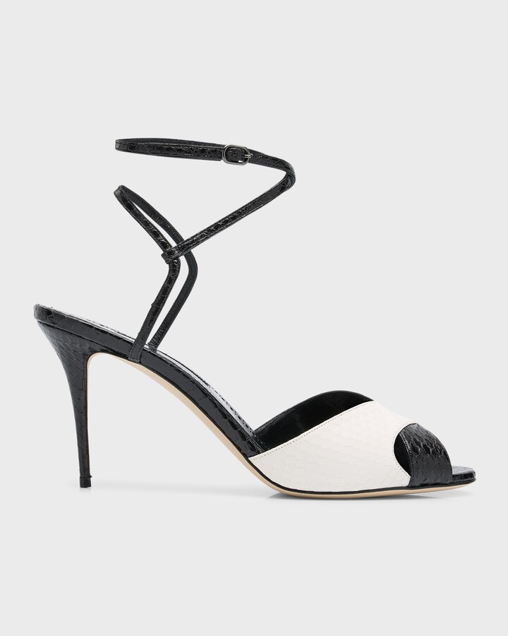 Manolo Blahnik Mumbi Bicolor Snakeskin Ankle-Strap Sandals