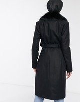 Thumbnail for your product : French Connection Carmelita faux fur collar coat in black