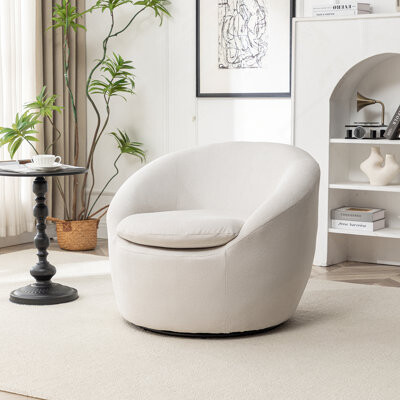 Mercer41 Modern Teddy Fabric Armchair With 360° Swivel Function High - Quality Construction For Ultimate Comfort And Style In Any Home