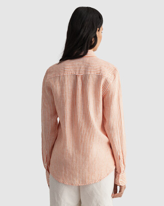 Gant Women's Orange Long Sleeve Shirts - Stripe Linen Chambray Shirt - Size One Size, 38 at The Iconic