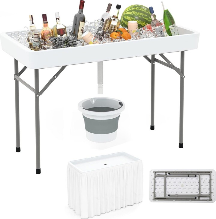 Mecale 4 ft Ice Cooler Folding Table with Large Sink Portable Ice Bin Serving Table