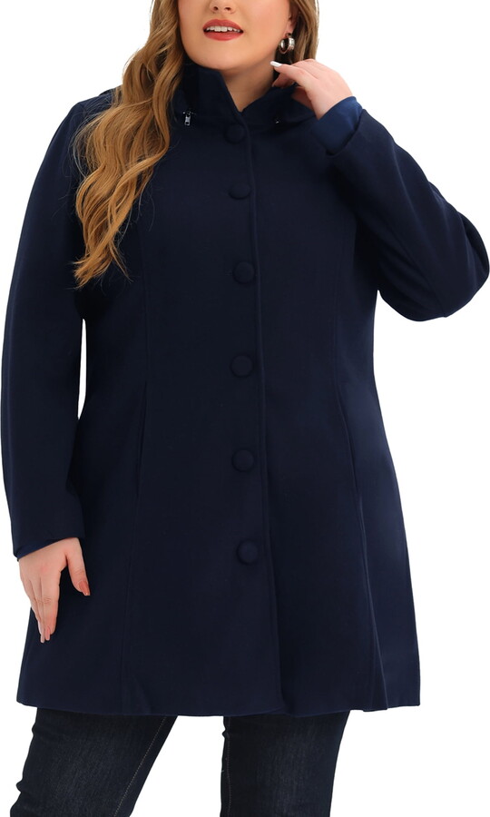 Unique Bargains Women’s Plus Size Trench Single Breasted Detachable Hooded Overcoat