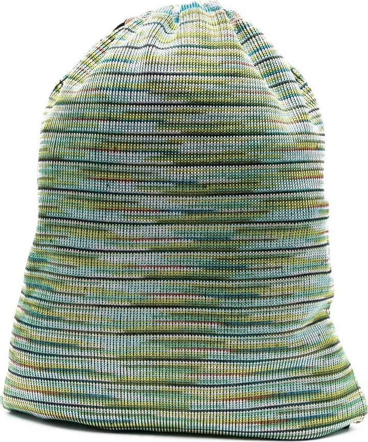 【BAON】Lonfi Stripe Knit String Backpack Fashion HikingTravel Rope Bags Drawstring Backpack