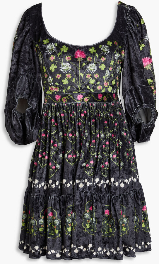Delirio Trebol floral-print velvet mini dress