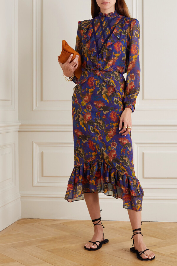 Saloni Isa Ruffle Dress Saloni Isa-e Ruffled Lace-trimmed Floral