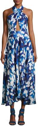 Milly Silk Chiffon Petal Midi Dress, Blue