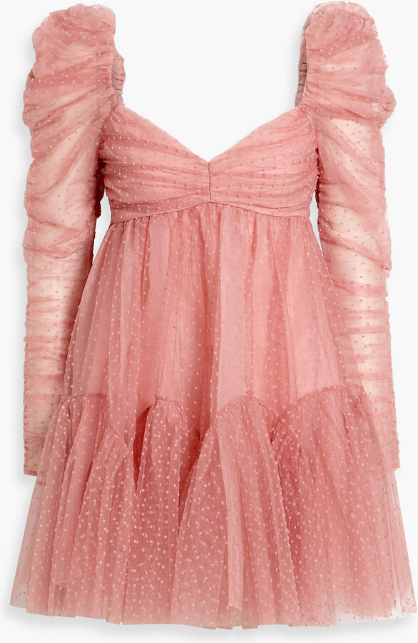 Polka-dot flocked tulle mini dress