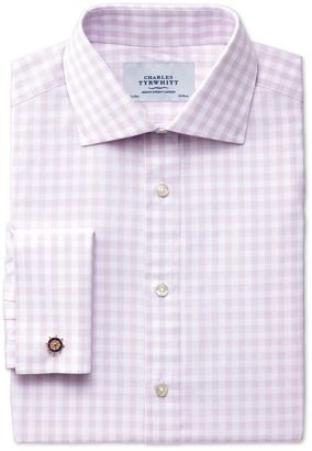Charles Tyrwhitt Classic fit semi-spread collar textured gingham lilac shirt