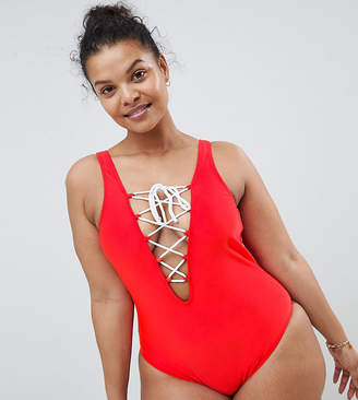 Brave Soul Plus Size Tie Front Swimsuit