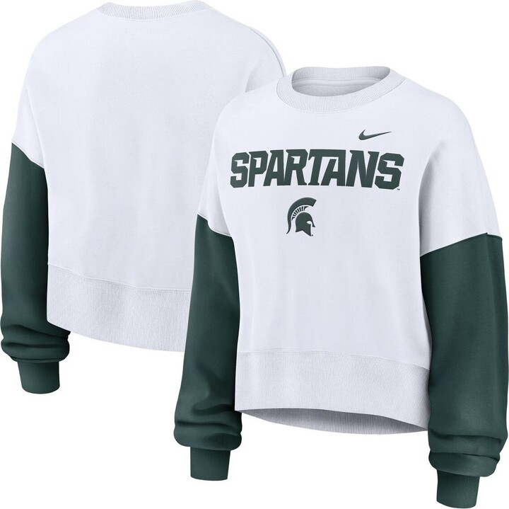 Nike Women's White Michigan State Spartans Color-Block Oversized Cropped Pullover Sweatshirt
