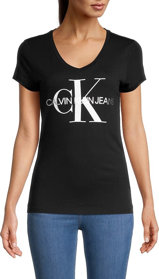 Calvin Klein Jeans Logo V Neck Tee - ShopStyle T-shirts