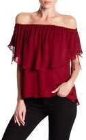Thumbnail for your product : Haute Hippie Silk Off-the-Shoulder Lace Up Ruffle Blouse