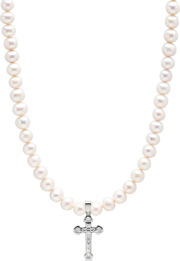 Nialaya Jewelry Cross-Pendant Pearl Necklace