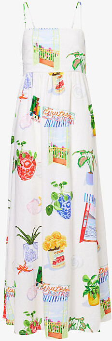 Seafolly Womens Ecru La Boca Linen-Blend Maxi Dress M