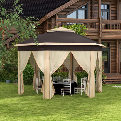 WKEMSING Outsunny Pop Up Gazebo Hexagonal Canopy Shelter with 6 Zippered Mesh Netting Event Tent with Strong Steel Frame for Patio Backyard Garden Wedding