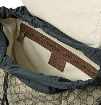 Gucci Leather-Trimmed Appliquéd Monogrammed Coated-Canvas Backpack