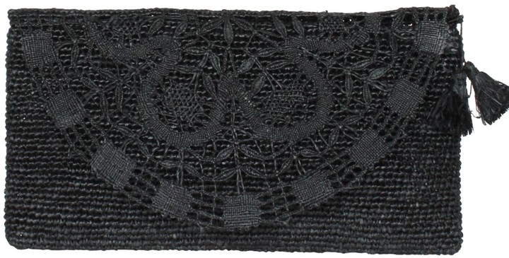 black raffia clutch bag