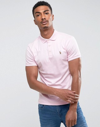 Polo Ralph Lauren Pima Polo Slim Fit Soft Touch In Pink