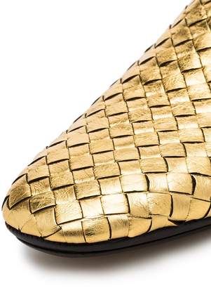 Bottega Veneta gold metallic fiandra leather loafers