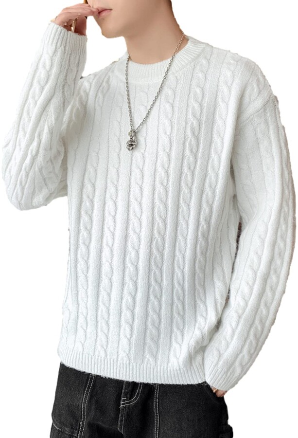 Qinvern Men's Pullover Sweater Fashion Stitch Crewneck Long Sleeve Cable Knit Color
