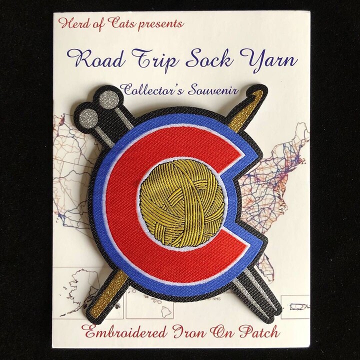 Embroidered Patch, Iron On 4" Patch, Colorado Crochet Hook/Knitting Needle Yarn Souvenir, Road Trip Sock Yarn