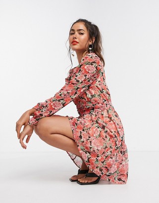 Vero Moda mini dress with flippy hem in rose floral print - ShopStyle