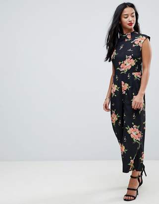 ASOS Petite PETITE Jumpsuit with High Neck and Wide Leg in Floral Print