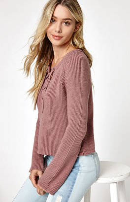 La Hearts Lace-Up Pullover Sweater