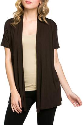 Ami 12 Basic Solid Short Sleeve Open Front Cardigan