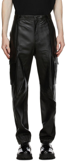 black leather cargo pants