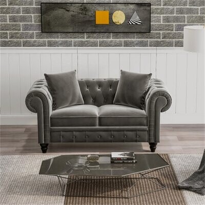 WeDoSofas Marley Chesterfield Style Soft Velvet Sofa Graphite Grey, 2 Seater