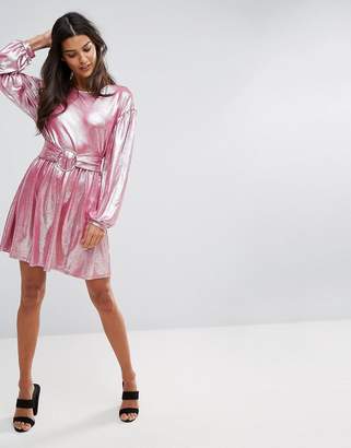 Vero Moda metalic mini skater dress in pink