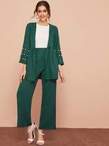 Thumbnail for your product : Shein Pearls Beaded Coat & Wide Leg Pants Set
