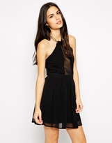 Thumbnail for your product : A Question Of Rare Chain Halter Dress with Mesh Panel