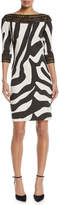 Thumbnail for your product : Zebra-Stripe Sheath Cocktail Dress w/ Lace Trim
