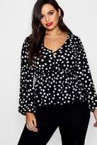 Thumbnail for your product : boohoo Plus Button Front Woven Polka Dot Top